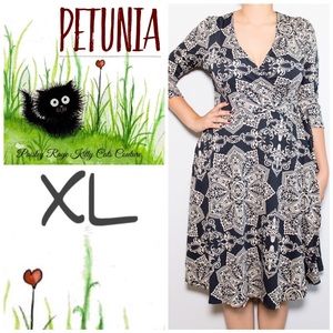 Classic Taupe & Black Wrap Dress with POCKETS!